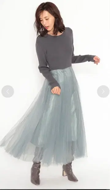 SNIDEL 니트x튤콤비 원피스 (민트)