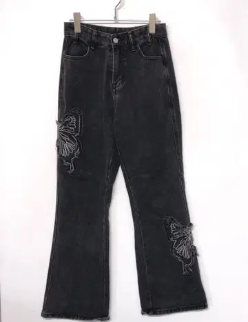 소프트 그런지 오피움 구제 의류 버터플라이 자수 부츠컷 청바지