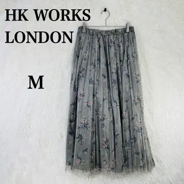 [HK WORKS LONDON] 허리밴딩 M 카키 계열 꽃무늬 튤 페미닌