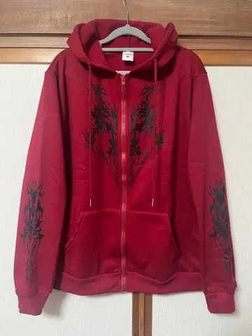 다크 레드 속기모 풀집업 후드티