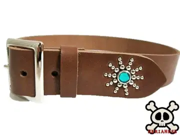 도치기 가죽 엔드온리 스터드 벨트 초코 (그린 스포트) 통가죽