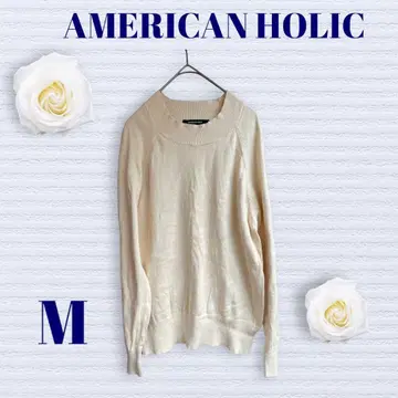 아메리칸 홀릭 봄 니트 아이보리 U넥 긴팔 소매 밴딩 밑단 밴딩