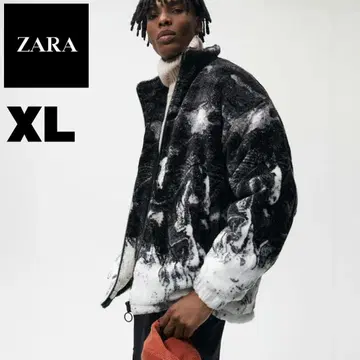 ZARA 플리스 보아 자켓 XL 말 올 패턴 설경 화이트 블랙