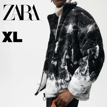 ZARA 보아 플리스 자켓 XL 말 올 패턴 설경 화이트 블랙
