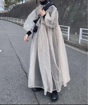 perna 오간자 원피스 시어 소재 롱 원피스 클리어 베이지