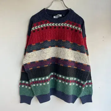 이탈리아제 디자인 니트 멀티 컬러 메리노울 유로 빈티지