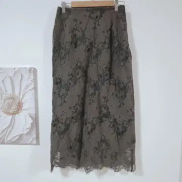 Spick & Span 꽃무늬 레이스 롱 스커트 무릎 아래 길이 차콜 M