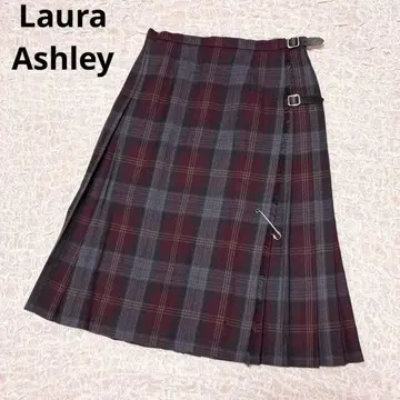 로라 애슐리 체크 무늬 랩스커트 플리츠 스커트 랩 스커트 L
