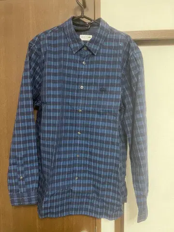 Lacoste 네이비/블루 체크 긴팔 셔츠