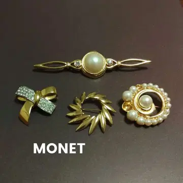 골드톤 펄 브로치 4개