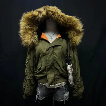 헤이세이 갸루 y2k 그런지 플라이트 자켓 퍼 달린 N2B 기믹