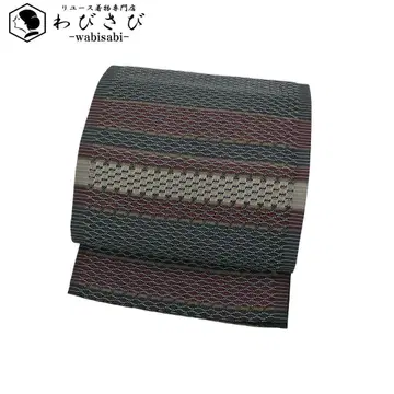 쿄후쿠로 오비 가로 줄무늬 패턴 가로 단 직조 무늬 구묵색 O-4616