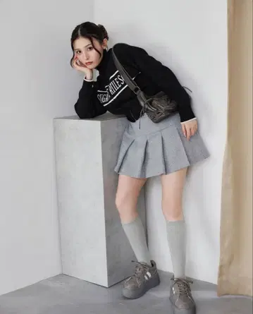 NICE CLAUP 플리츠 미니 스커트 그레이 M