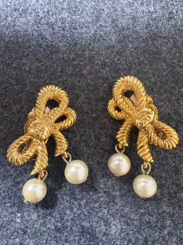 소니아 리키엘 골드 리본 모티브 귀찌 펄 빈티지