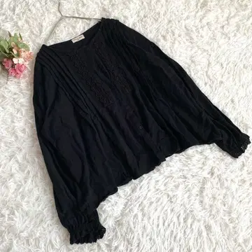 사만사 모스모스 긴팔 셔츠 블라우스 핀턱 레이스 블랙 검정
