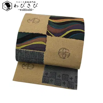 나고야 오비  격자무늬 곡선 무늬 호두색 O-5716