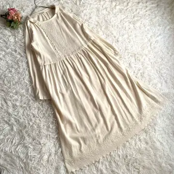 사만사 모스모스 스캘럽 레이스 자수 롱 원피스 아이보리 F 사이즈