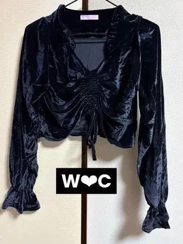 W C 벨벳 크롭 셔츠