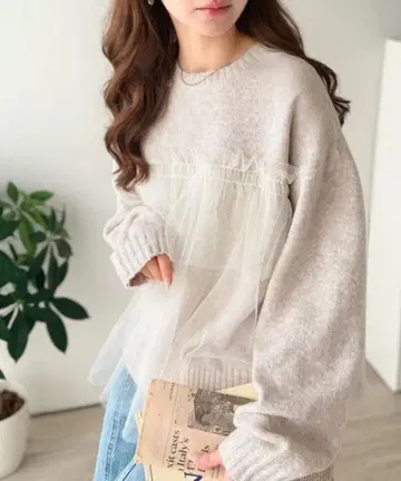 튤 도킹 볼륨 슬리브 니트