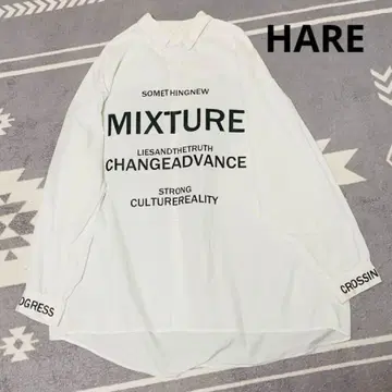 HARE 하레 MIXTURE 로고 셔츠 M 화이트 코튼 긴팔