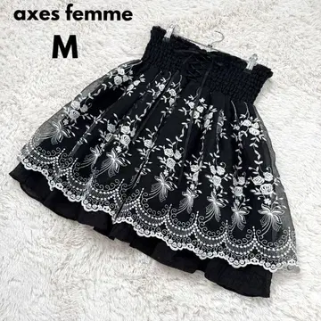 [ axes femme ] 플라워 자수 샤샤 스커트 고급 레이스 M 블랙