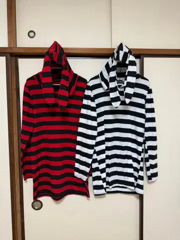 ACDC RAG 보더 토끼 귀 롱 T셔츠 빨간색 화이트 세트