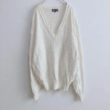 닥스 니트 스웨터 긴팔 일본제 V넥 크림색 L 울 100