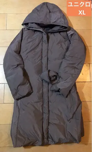 유니클로 논스티치 다운 롱 코트 XL 브라운