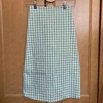 17kg 그린 깅엄 체크 타이트 스커트