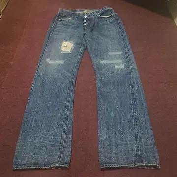 슈가케인 1947 리메이크 데님 w32 가죽 패치 숨김 리벳 체인 스티치