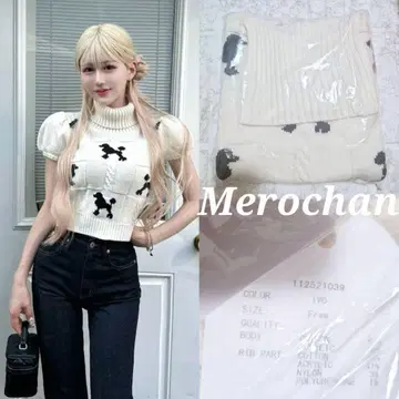 다리치 푸들 실루엣 니트탑 화이트