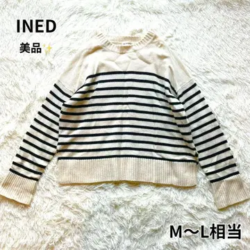 새상품급 INED 이네드 울 캐시미어 보더 니트 오버 사이즈