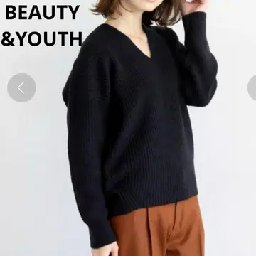 BEAUTY&YOUTH 벌키 V넥 니트 풀오버 네이비 니트