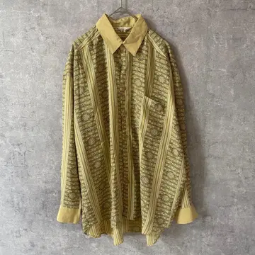 스트라이프 꽃무늬 셔츠 클래시컬 레트로 긴팔 빈티지 레이온 XL 상당