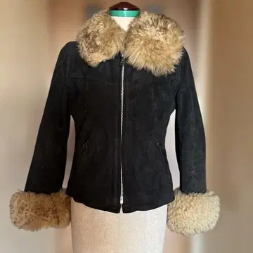 ozone community 퍼 달린 블루종 가죽 재킷