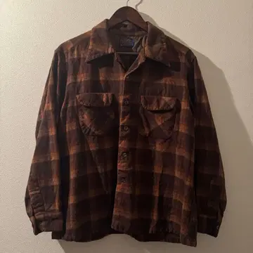 Pendleton 울 플란넬 셔츠 브라운 오렌지 체크