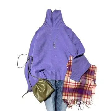 새상품급 뷰티앤유스 울 캐시미어 터틀넥 니트 퍼플