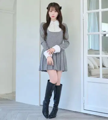 로제 뮤즈 Knit sew pleated op