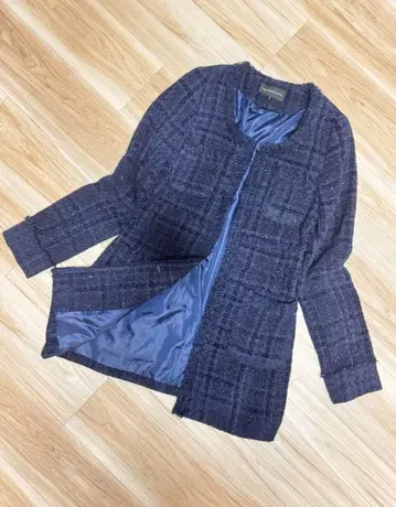 새상품급 머큐리 듀오 여성용 노카라 자켓 네이비 트위드