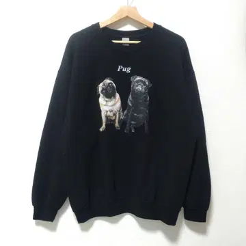 GILDAN 블랙 도그 프린트 맨투맨 퍼그