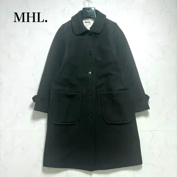 컨디션 최상 MHL 롱 코트 멜톤 울 둥근 카라 다크 그린 M