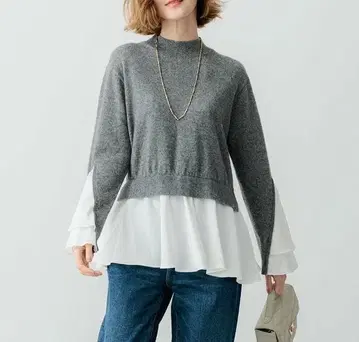 23구 x Oggi 콜라보 플레어 새틴 콤비 라메 니트 38 그레이