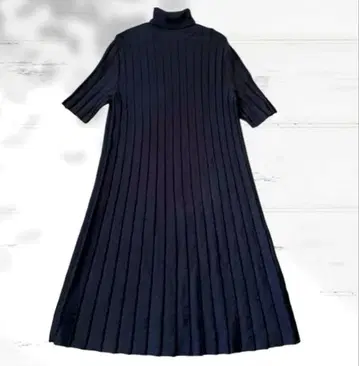 COS 울 리브 니트 원피스 블랙 롱 기장 하이넥