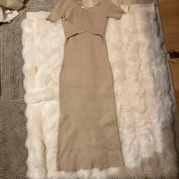 리브 니트 크로스 디자인 반팔 롱 원피스