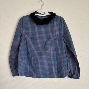 샹브르 드 샤름 블라우스 셔츠 벨로아 옷깃 체크 무늬 코튼