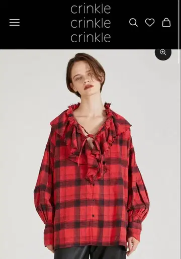 crinkle nel check 러플 블라우스 RED