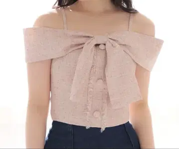 트위드 리본 오프숄더 상의