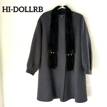 하이 루비/퍼 포함 롱 코트 캐시미어/다크 그레이