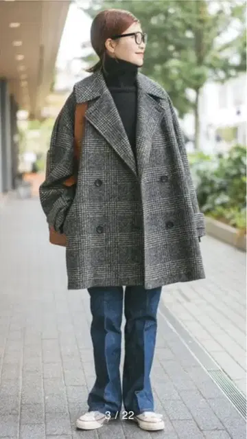 Spick & Span W 슬라이버 체크 하프 코트 블랙 계열 38