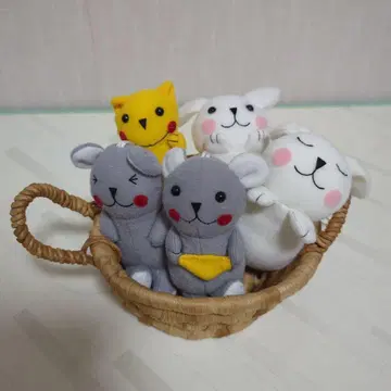 봉제 인형 5개 세트 미니 바스켓 포함